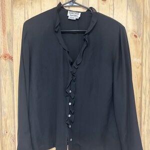 Neiman Marcus Black Ruffled Blouse